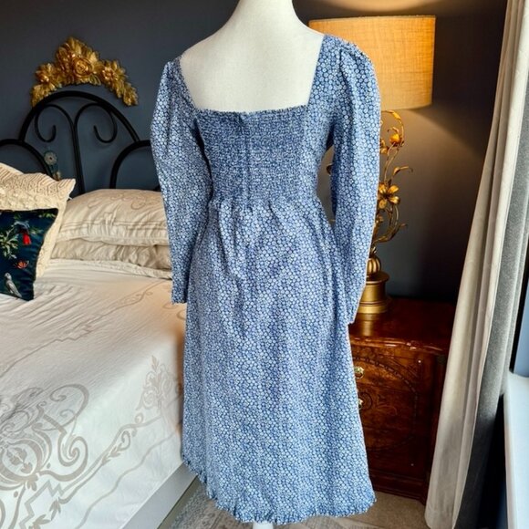 Aritzia Wilfred Polly Blue w White Floral Print Midi Dress - Picture 7 of 15